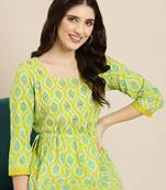 Showoff women's ankle length round neck lime green ethnic motifs anarkali kurta