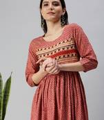 women's ankle length round neck red ethnic motifs anarkali kurta