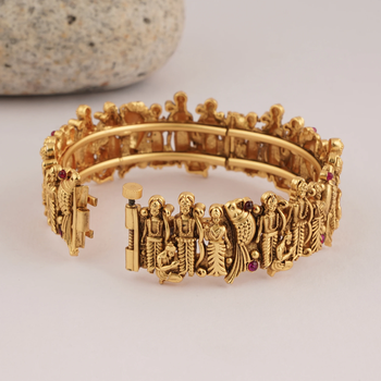Mansiyaorange single anticlock wise screw openable ram darbaar matte gold kempu stones bangles for women 2