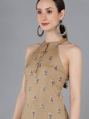 women beige cotton ethnic motifs printed straight kurta 2
