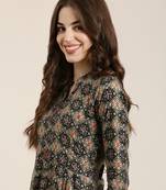 women's ankle length mandarin collar black bandhani anarkali kurta