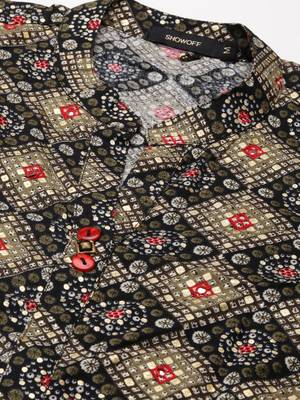 women's ankle length mandarin collar black bandhani anarkali kurta 3