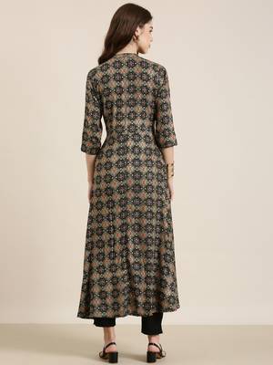 women's ankle length mandarin collar black bandhani anarkali kurta 5