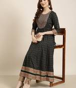 women's calf length round neck green ethnic motifs anarkali kurta