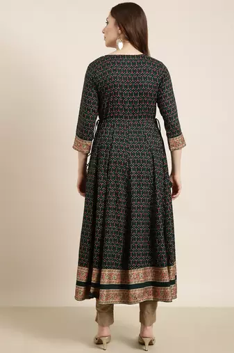 women's calf length round neck green ethnic motifs anarkali kurta