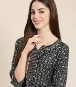 women's calf length round neck grey floral straight kurta