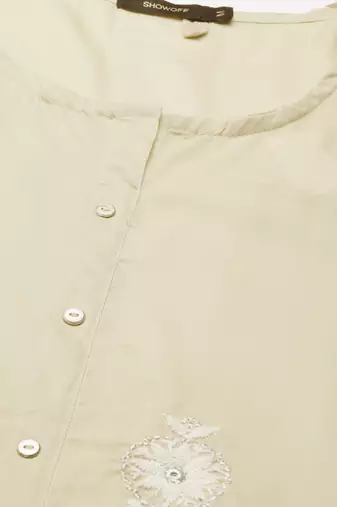 women's calf length round neck beige floral a-line kurta