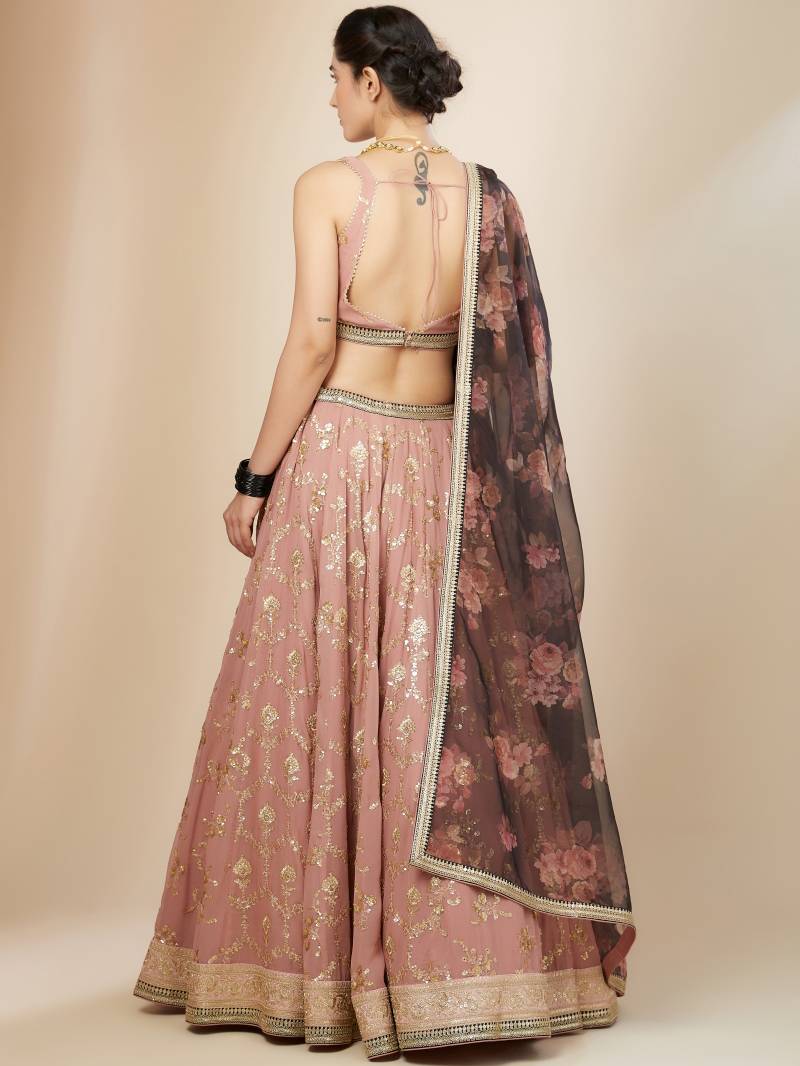 Amazing Pink Embroidered Georgette Wedding Wear Lehenga Choli