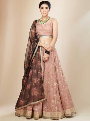pink embroidered georgette lehenga set choli with dupatta 1