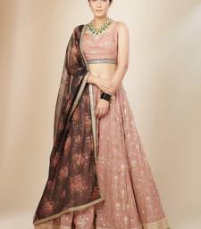 pink embroidered georgette lehenga set choli with dupatta