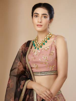 pink embroidered georgette lehenga set choli with dupatta 6