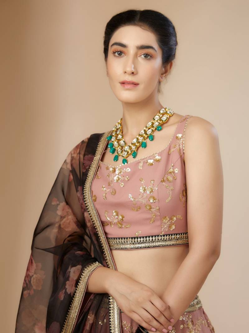 Amazing Pink Embroidered Georgette Wedding Wear Lehenga Choli