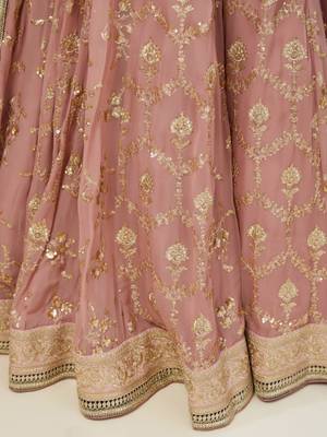 pink embroidered georgette lehenga set choli with dupatta 7