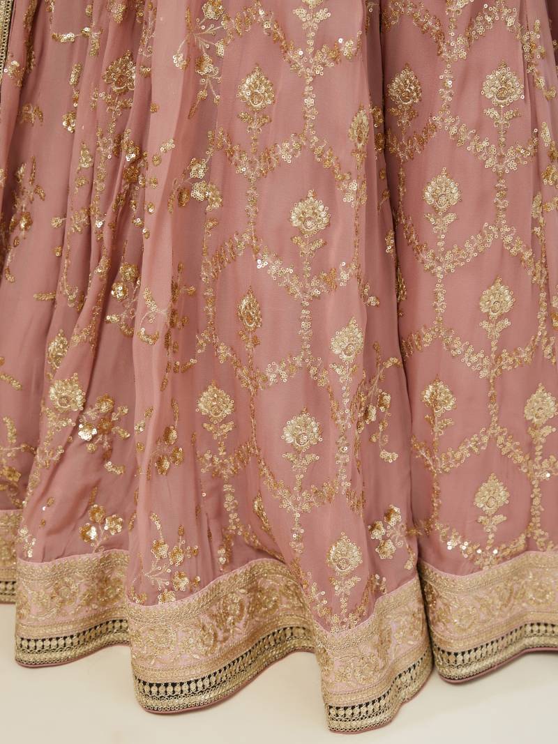 Amazing Pink Embroidered Georgette Wedding Wear Lehenga Choli
