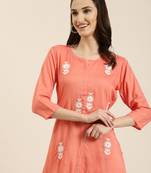 women's calf length round neck coral floral a-line kurta