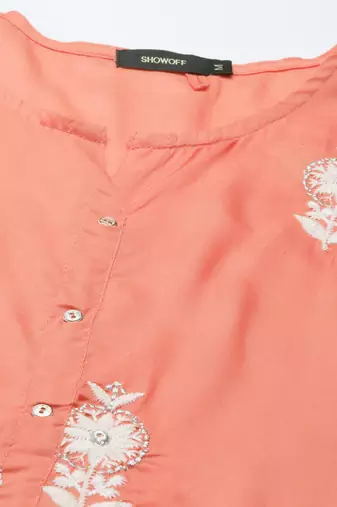 women's calf length round neck coral floral a-line kurta