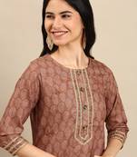 women's calf length round neck brown paisley straight kurta