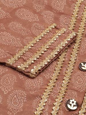 women's calf length round neck brown paisley straight kurta 3