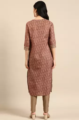 women's calf length round neck brown paisley straight kurta