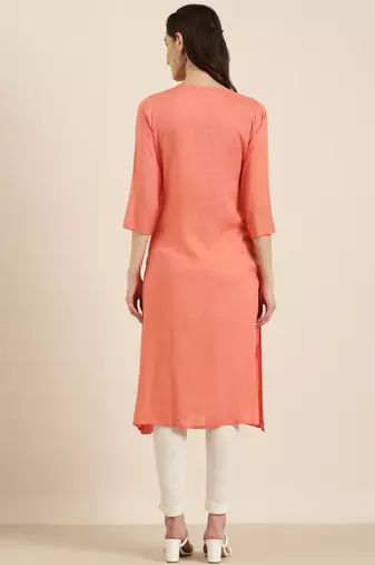 women's calf length round neck coral floral a-line kurta