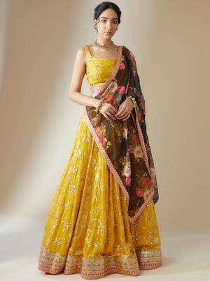 yellow party lehenga set choli with dupatta for women 1