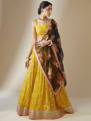yellow party lehenga set choli with dupatta for women 2