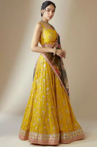 yellow party lehenga set choli with dupatta for women