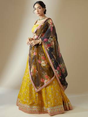 yellow party lehenga set choli with dupatta for women 4