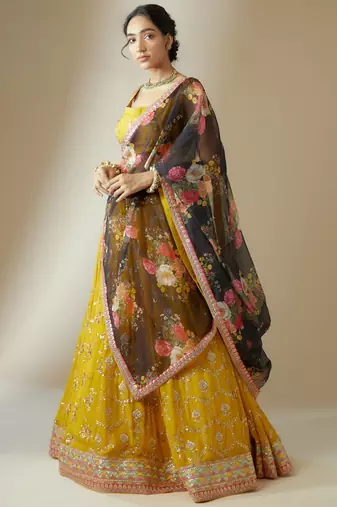 yellow party lehenga set choli with dupatta for women