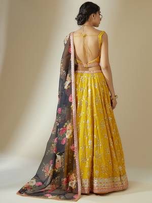yellow party lehenga set choli with dupatta for women 5