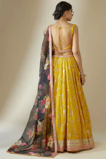 yellow party lehenga set choli with dupatta for women