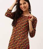 women's calf length round neck black embellished straight kurta