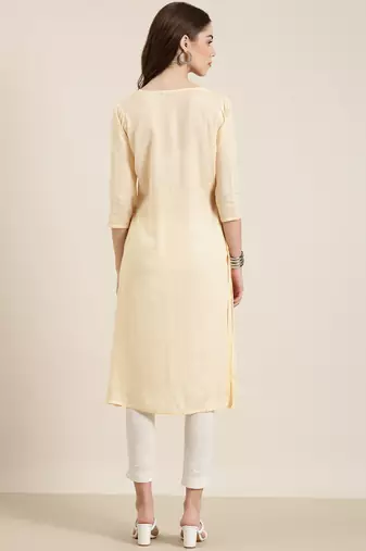 women's calf length round neck peach floral a-line kurta
