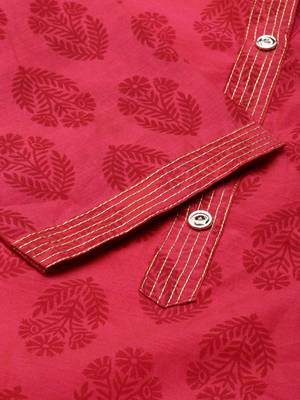 women's calf length mandarin collar pink ethnic motifs a-line kurta 4