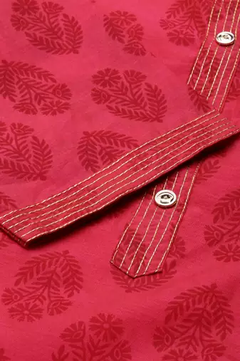 women's calf length mandarin collar pink ethnic motifs a-line kurta