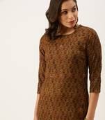 women's calf length round neck brown embellished straight kurta