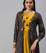 women's calf length round neck yellow ethnic motifs anarkali kurta