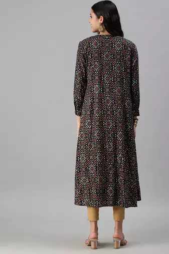 women's calf length round neck yellow ethnic motifs anarkali kurta