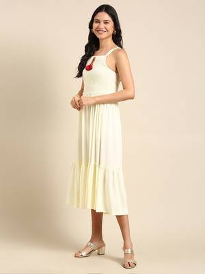 women's ankle length shoulder straps yellow solid anarkali kurta 3
