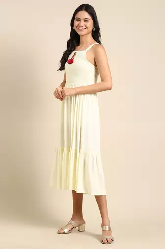 women's ankle length shoulder straps yellow solid anarkali kurta