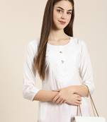 women's calf length round neck white solid straight kurta