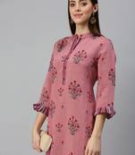 women's ankle length mandarin collar purple floral straight kurta