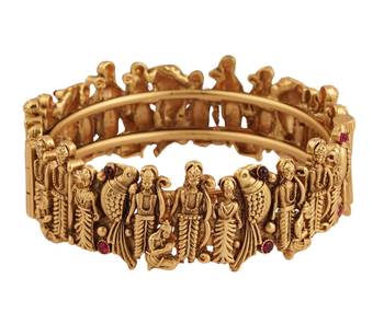 Mansiyaorange single anticlock wise screw openable ram darbaar matte gold kempu stones bangles for women 4