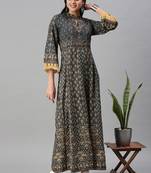 women's ankle length mandarin collar green ethnic motifs anarkali kurta