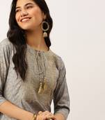 women's calf length round neck blue floral straight kurta