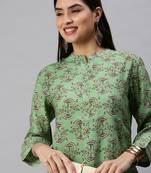 women's calf length mandarin collar green ethnic motifs straight kurta