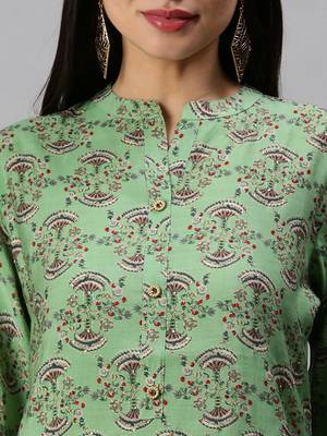 women's calf length mandarin collar green ethnic motifs straight kurta 5