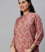 women's calf length mandarin collar pink ethnic motifs straight kurta