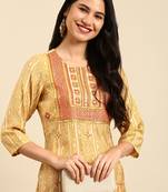 women's calf length round neck mustard tribal straight kurta