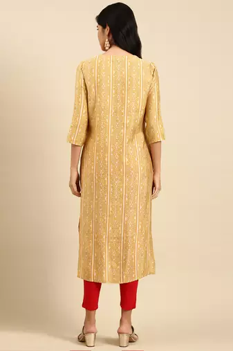 women's calf length round neck mustard tribal straight kurta